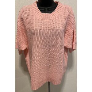 Blair  Womens Sweater Size XL Pink Loose Knit Crochet Short Sleeve
